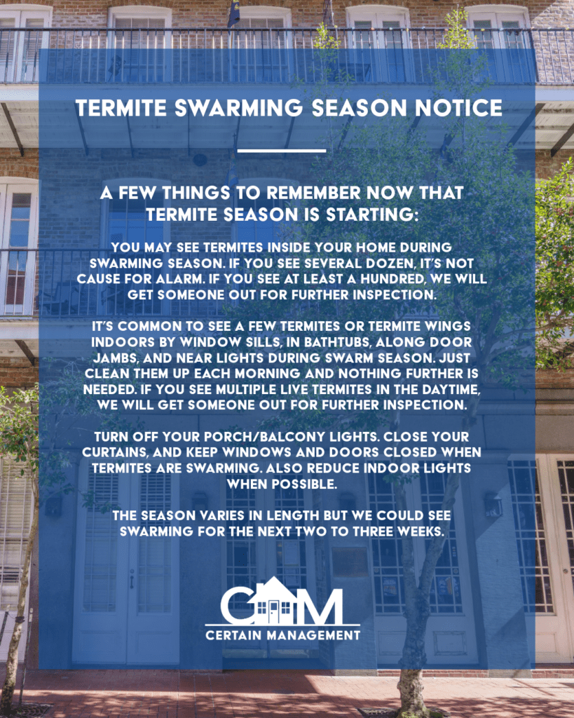 Termite Season and Inspection information for Certain Management